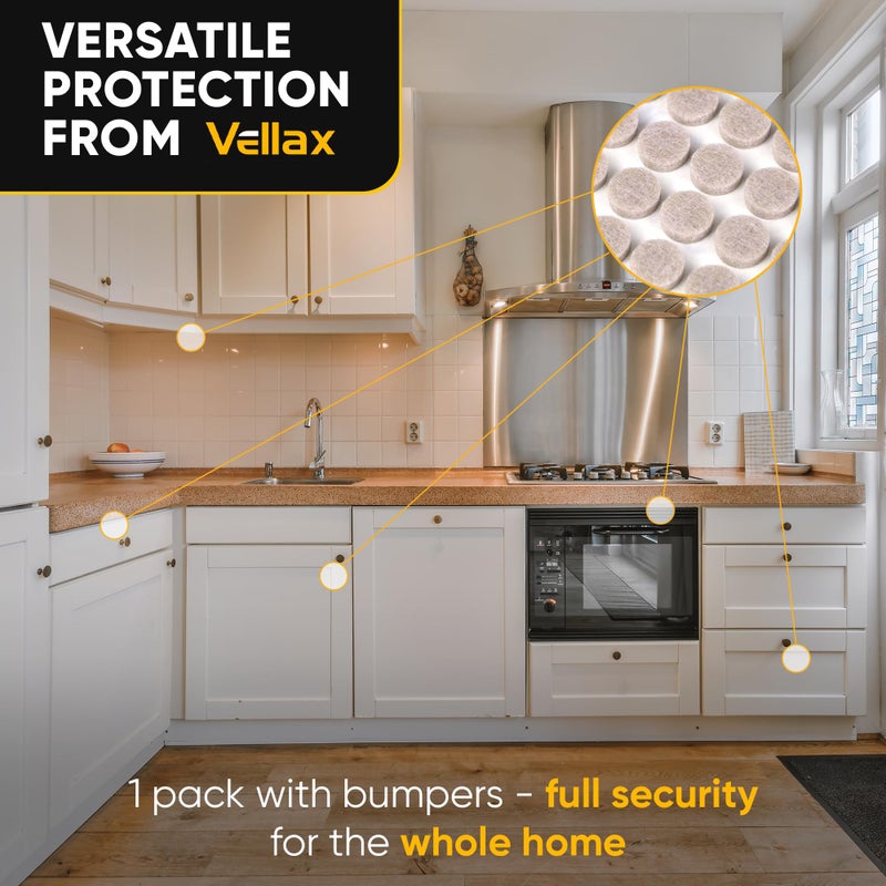 Vellax 128 Cabinet Door Felt Bumpers - 0.4"" Sand Beige Self-Adhesive Sound Dampening Pads for Cabinets, Furniture, Glass & Wall Protection by Vellax - Image 2